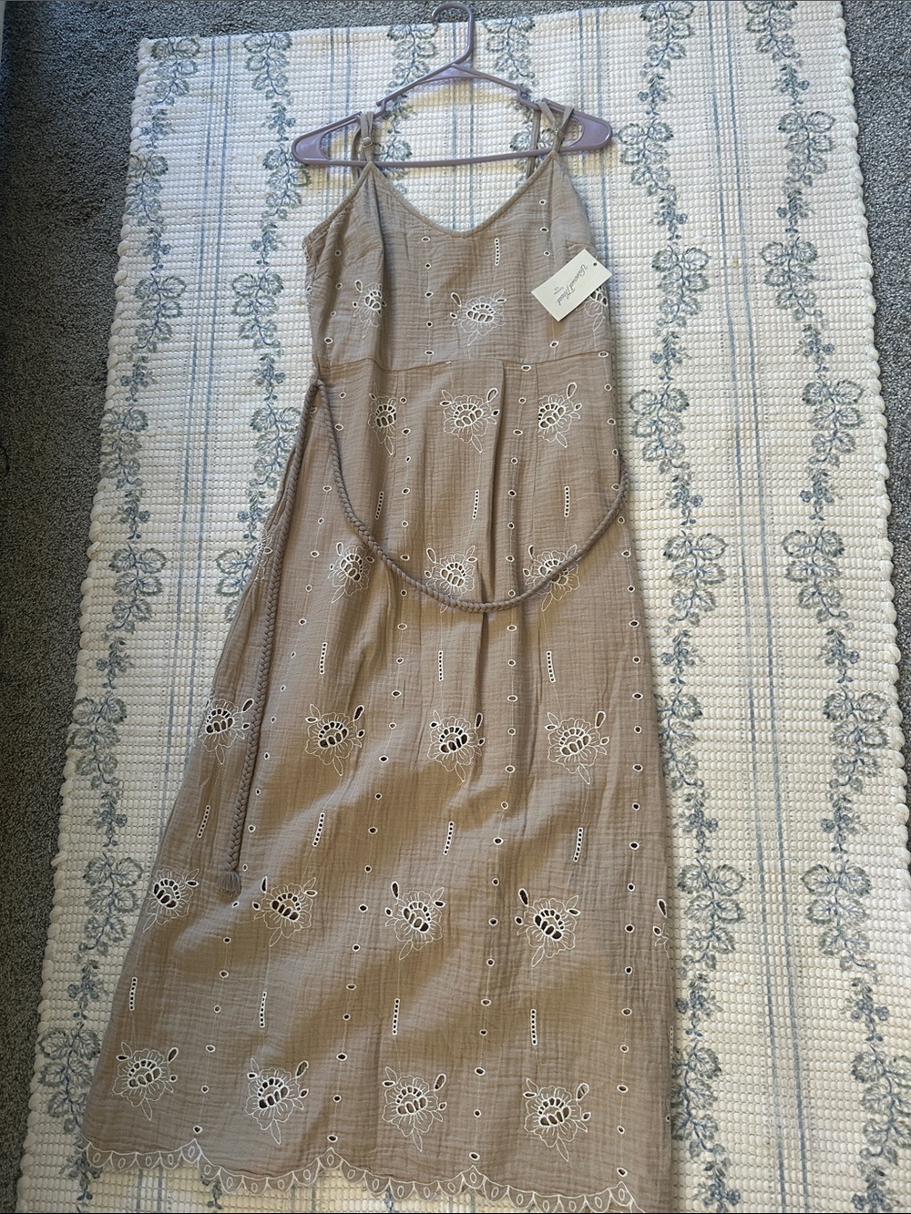Universal Thread Taupe Eyelet Midi Dress with Adjustable Straps